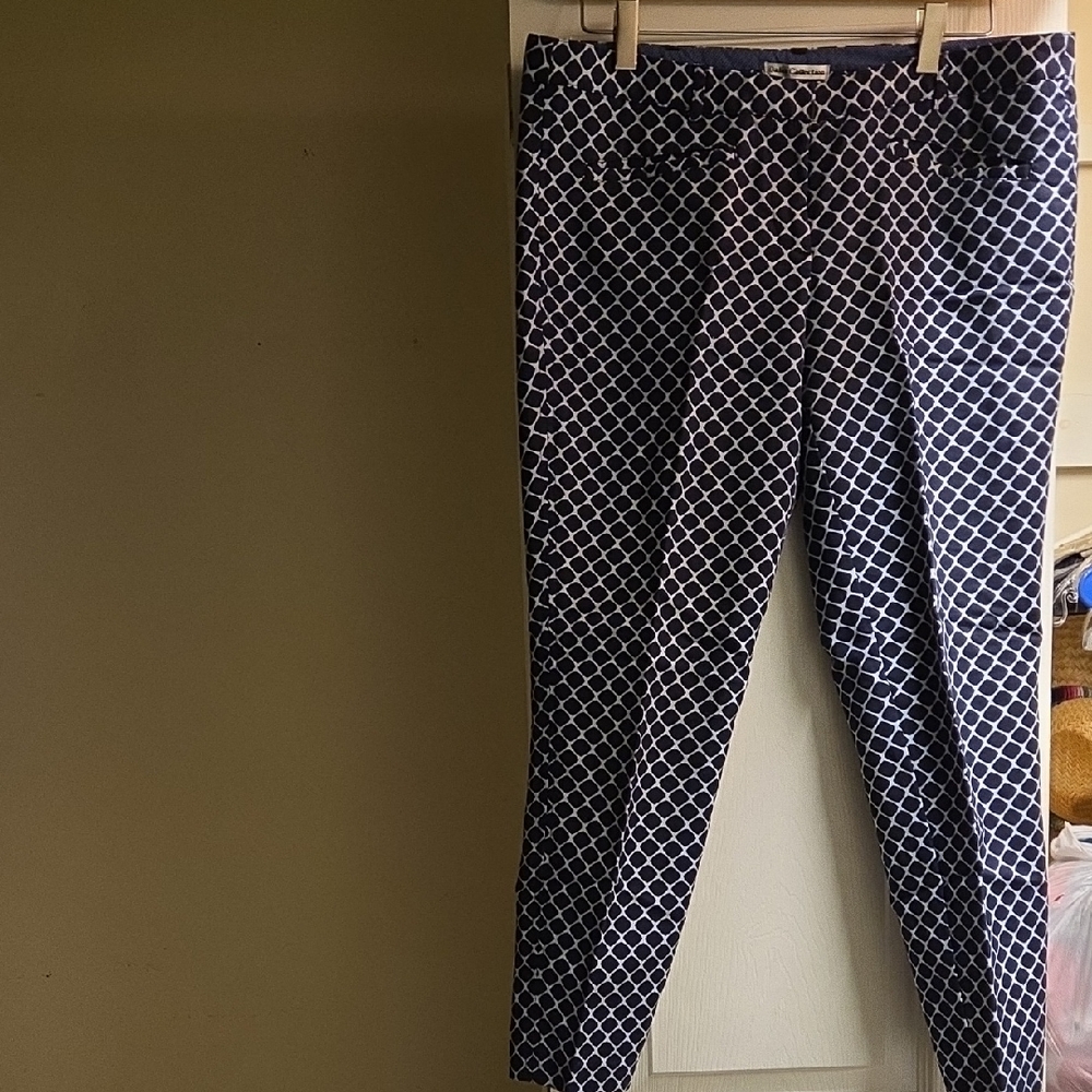 Dalia Collection Blue and White Geometric Pants - Picture 1 of 3